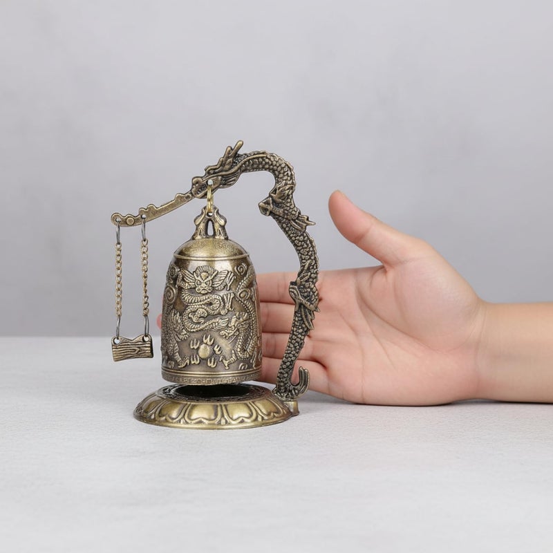 I-MART Asian Oriental Brass Gong with Dragon Stand Mini Gong Meditation Bell for Japanese Desk Accessories Tibetan Bells and Dragon Symbol Zen Art Accent - Image 2
